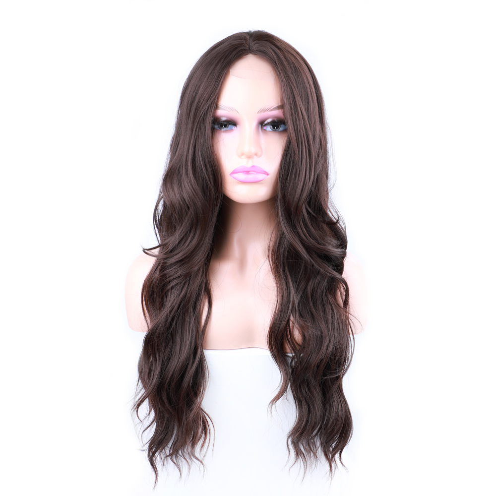 Long Wavy Synthetic Hair Wig for Women Vivid Middle Parting Wig Wavy Smooth Hair Heat Resistant Wigs Factory Price Sale