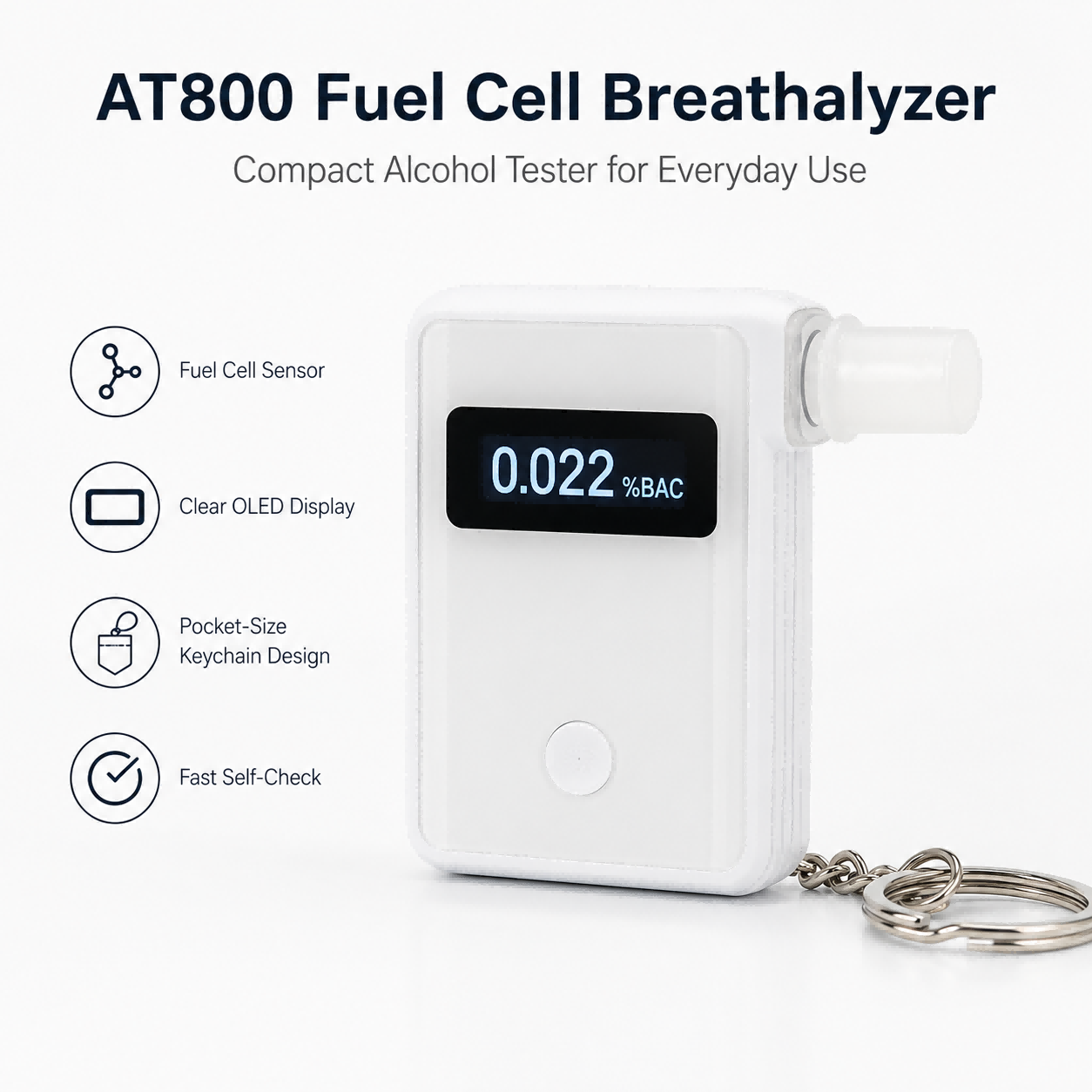 AT800 Fuel Cell Keychain Breathalyzer with OLED Display and APP Record Support