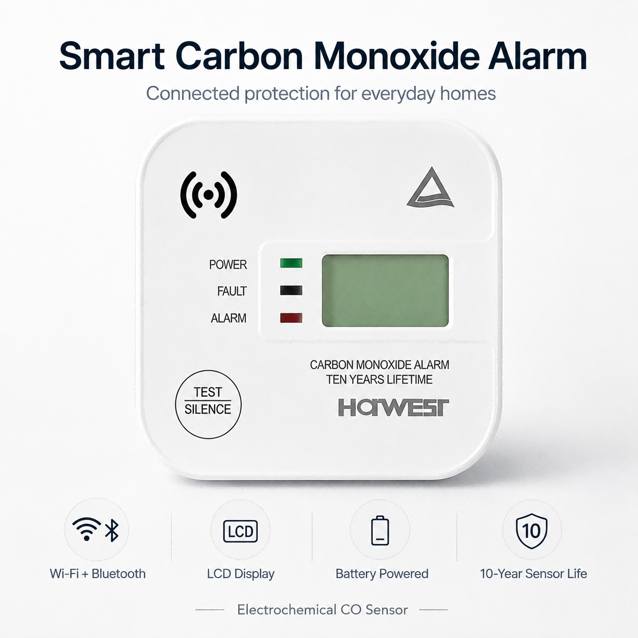 CM232W Smart Carbon Monoxide Alarm with Wi-Fi, Bluetooth and LCD Display
