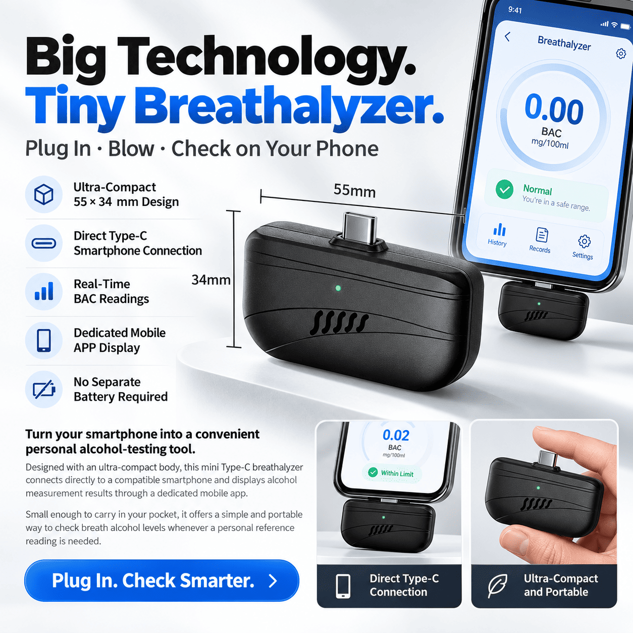 How a Mini Type-C Smartphone Breathalyzer Makes Personal Alcohol Testing More Convenient