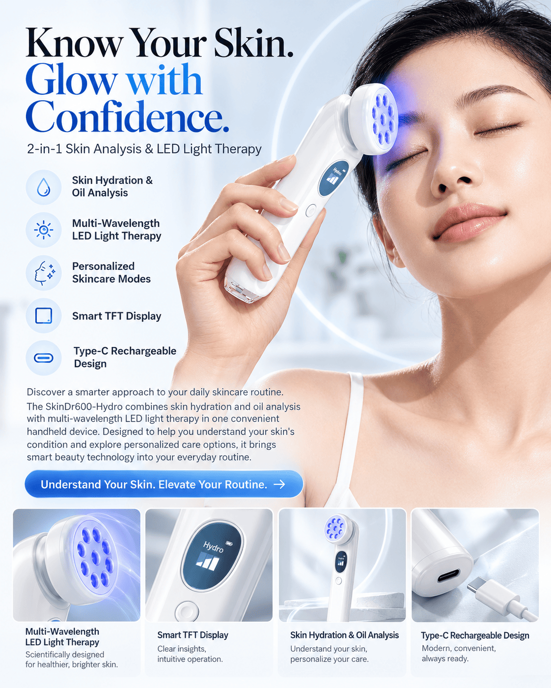 2-in-1 Skin Moisture Meter: Simple Skin Checks with LED Care