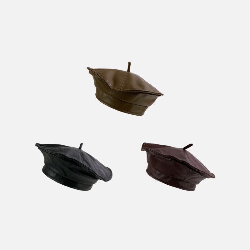 Adult Women and Children Classic PU Leather French Beret Hat for Women Adjustable Solid Color Artist Painter Cap