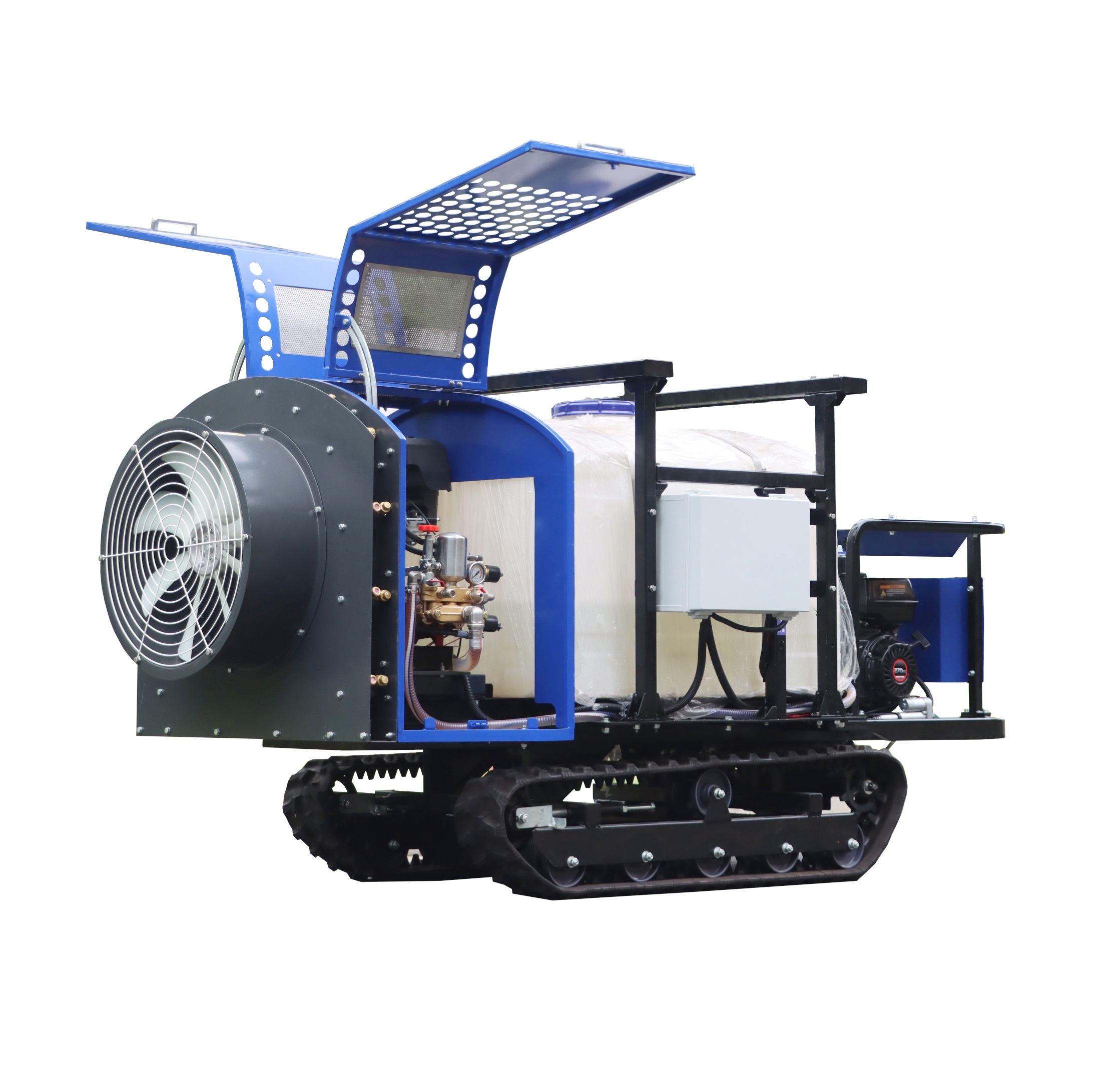 紧凑型履带果林双动力智能遥控风送喷药机