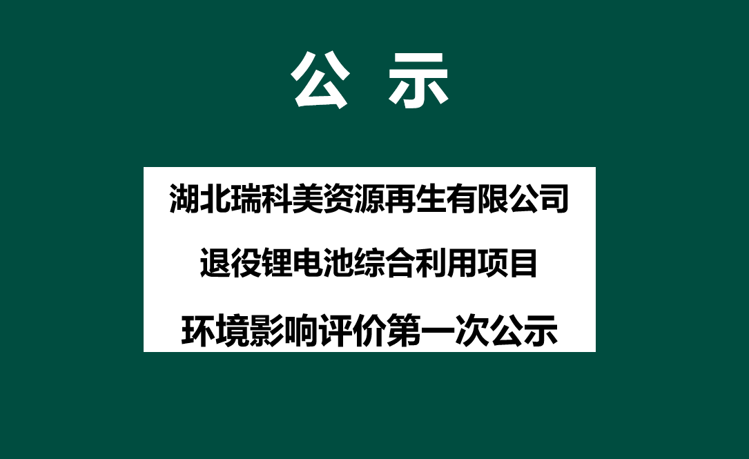 湖北瑞科美资源再生有限公司退役锂电池综合利用项目 环境影响评价第一次公示