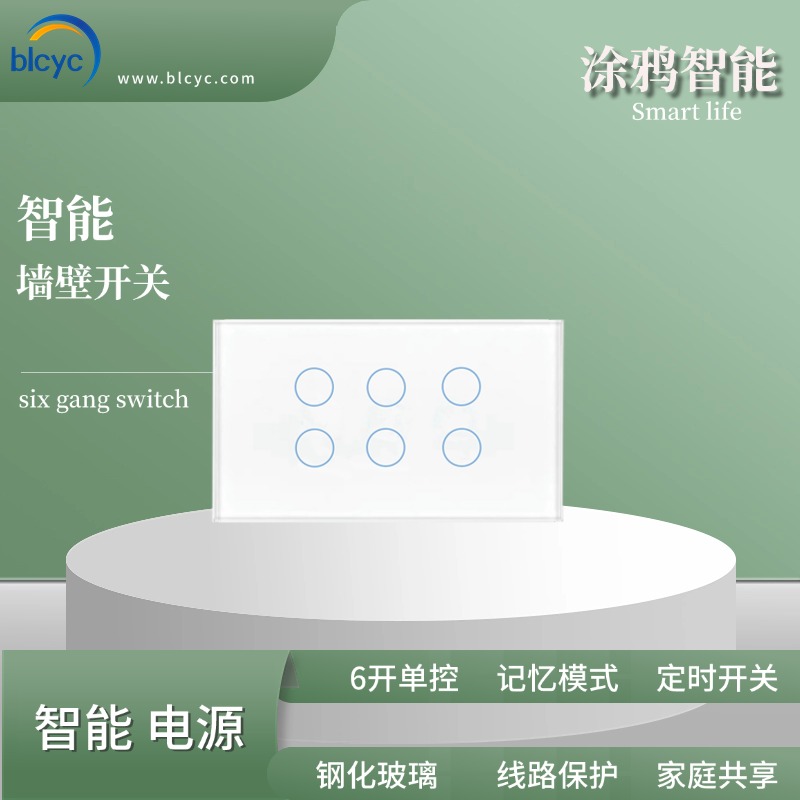 blcyc智能开关 smart life 墙壁触摸遥控开关  wifi开关 zigbee智能 墙壁6位开关