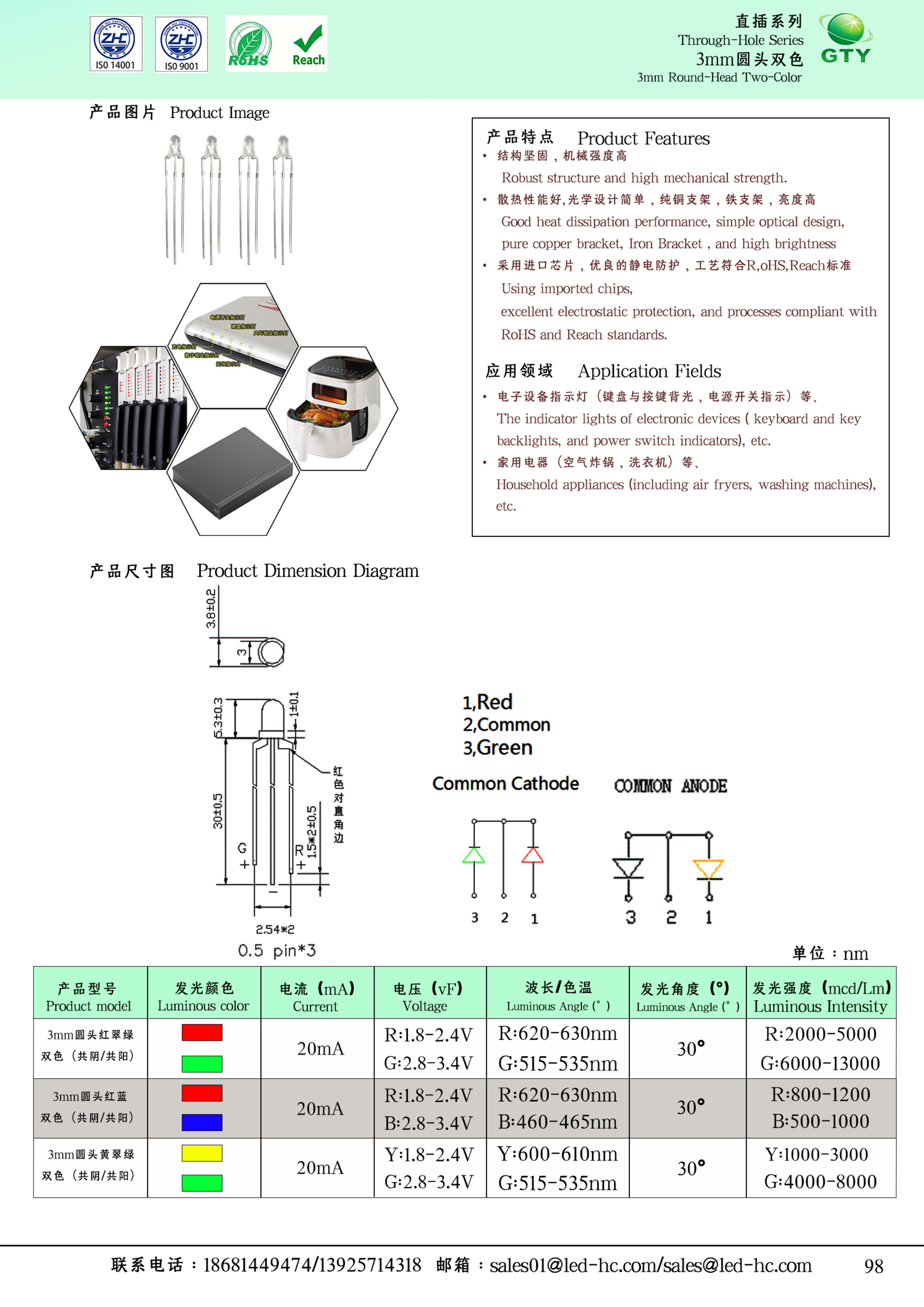3MM圆头双色 LED灯珠产品图