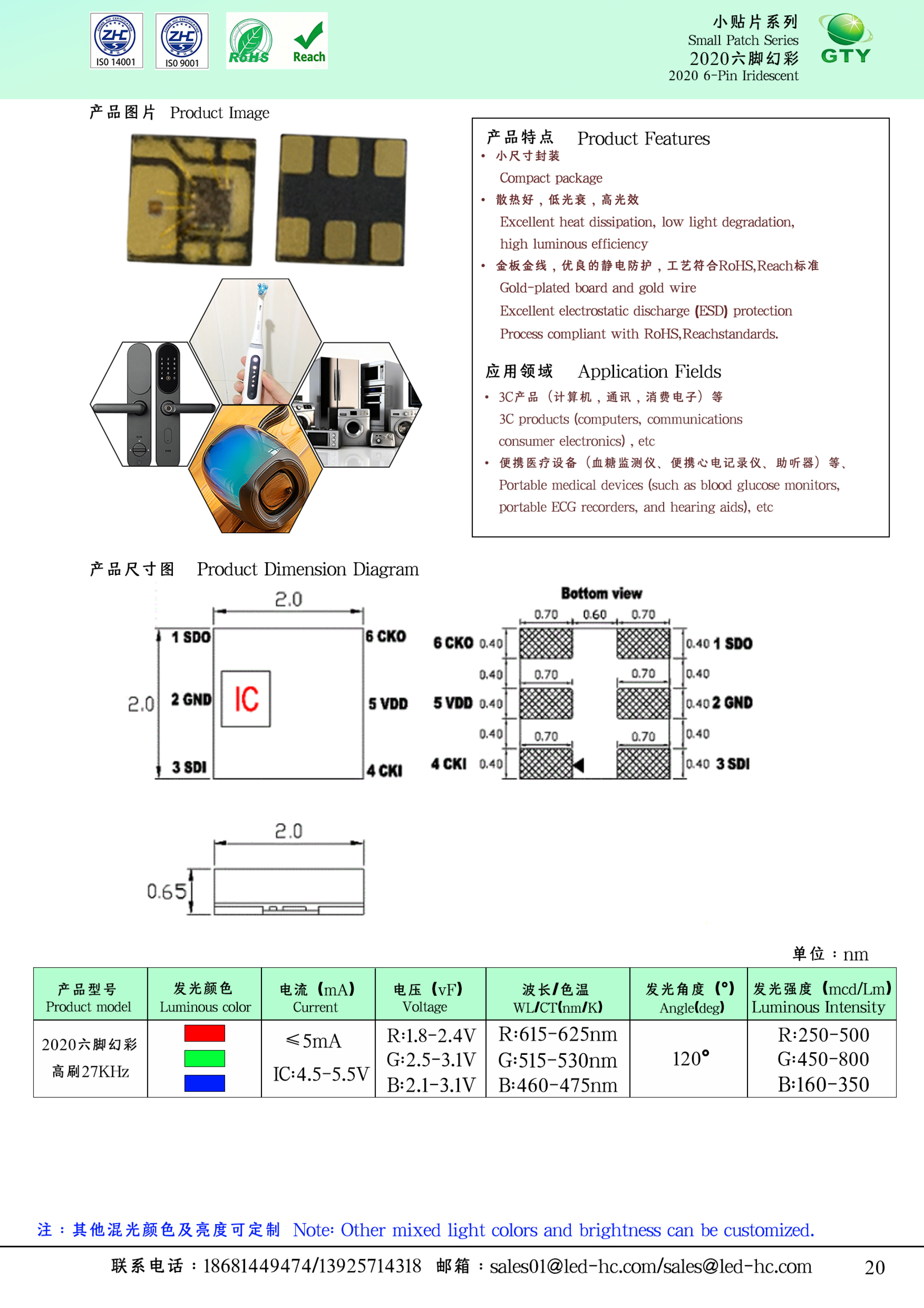 2020 six-pin digital color LED - Hongcheng