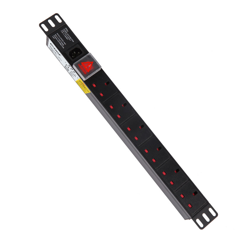 PDU机柜电源插座1U19英寸6位13A英规带开关C14进线铝合金外壳