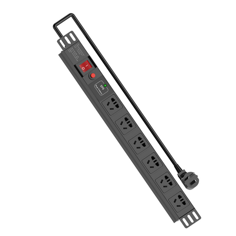 PDU机柜电源插座6位10A带双断开关过载保护防雷铝合金排插接线板