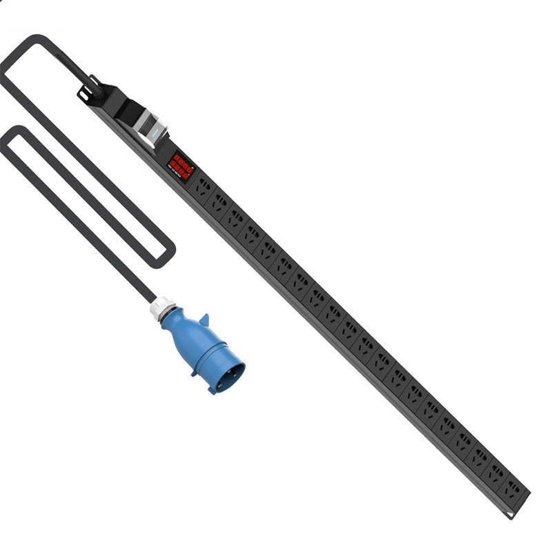 PDU24位1U铝合金16A32A机柜插座竖向安装空开电压电流显示