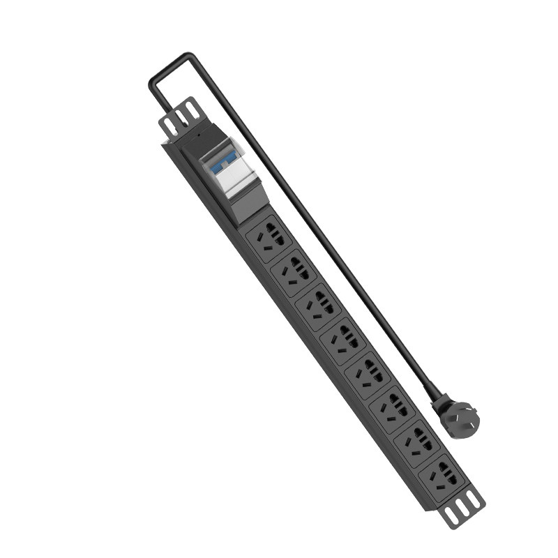 PDU机柜插座 8位10A 带2P空气开关 1U19英寸铝合金电源排插接线板