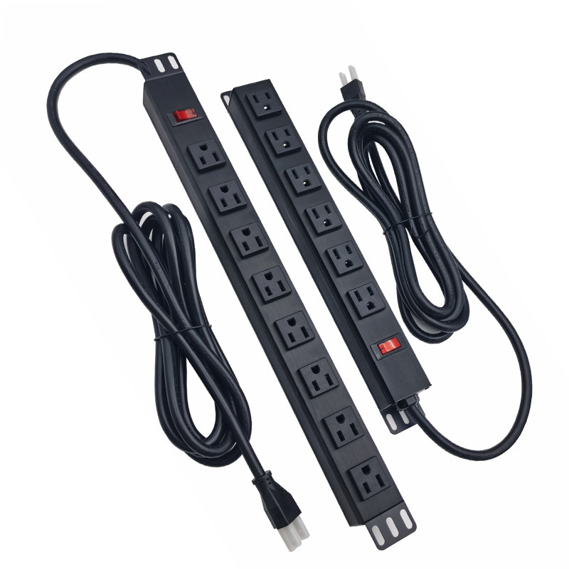 美规铝合金拉丝工艺6-8口带过载开关6-15P插头14Awg 3M电源线排插