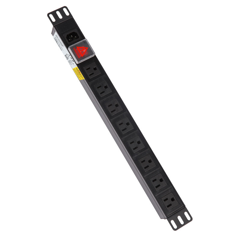 PDU机柜电源插座1U19英寸8位15A美规带双断开关C14进线铝合金外壳