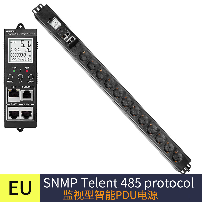 智能PDU机柜电源插座欧规SNMP485TCP-Telnet监控电压电流功率级联