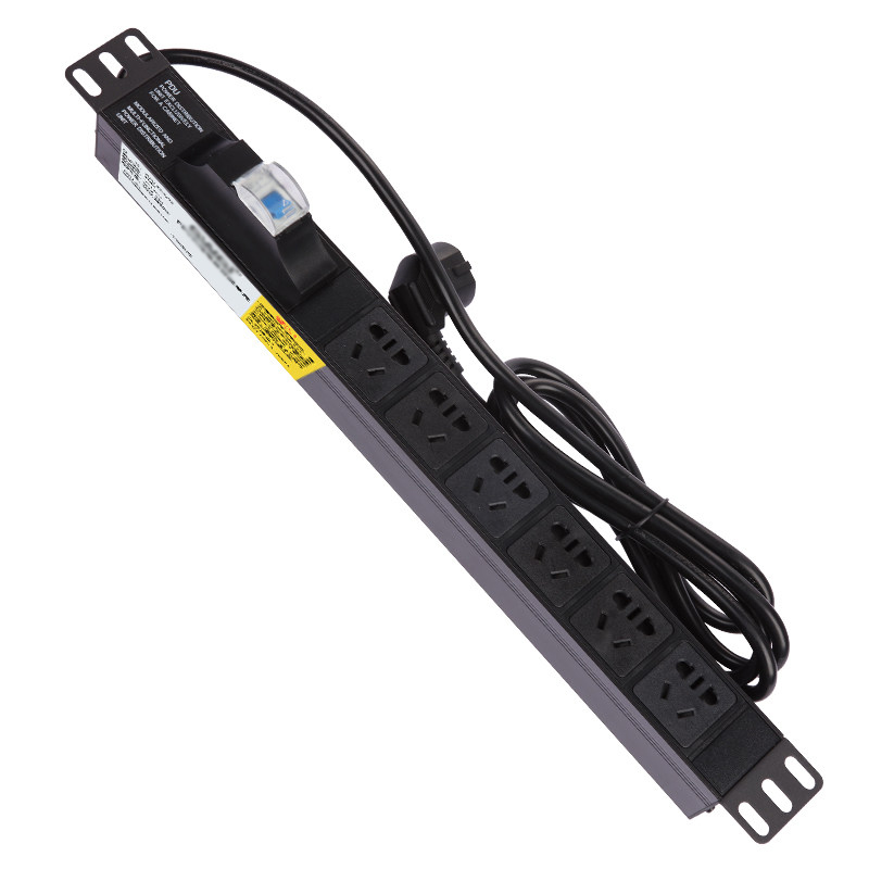 PDU机柜电源插座1U19英寸6位10A带空气开关铝合金横装安装