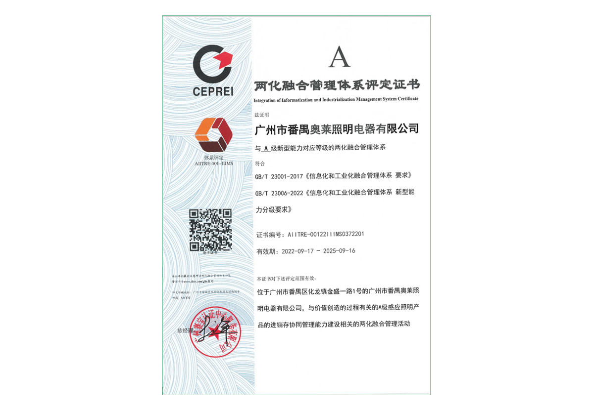 两化融合管理体系评定证书