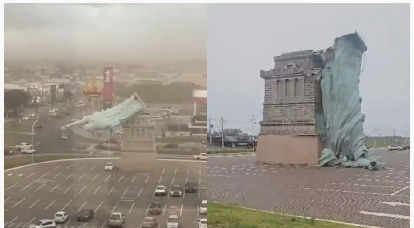 巴西強風吹塌巨型自由女神像複製品 民防部門曾發高風速預警