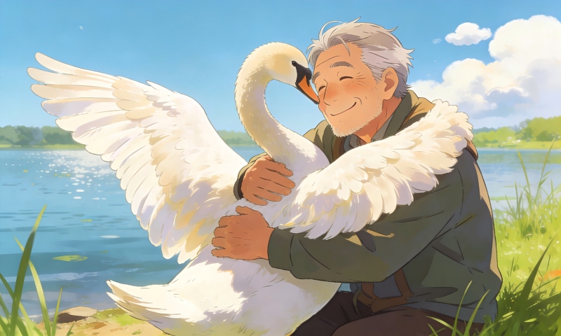 大叔好心救助了一只被困天鹅，没想到放生后竟有意外惊喜 来源：伊伊动物说