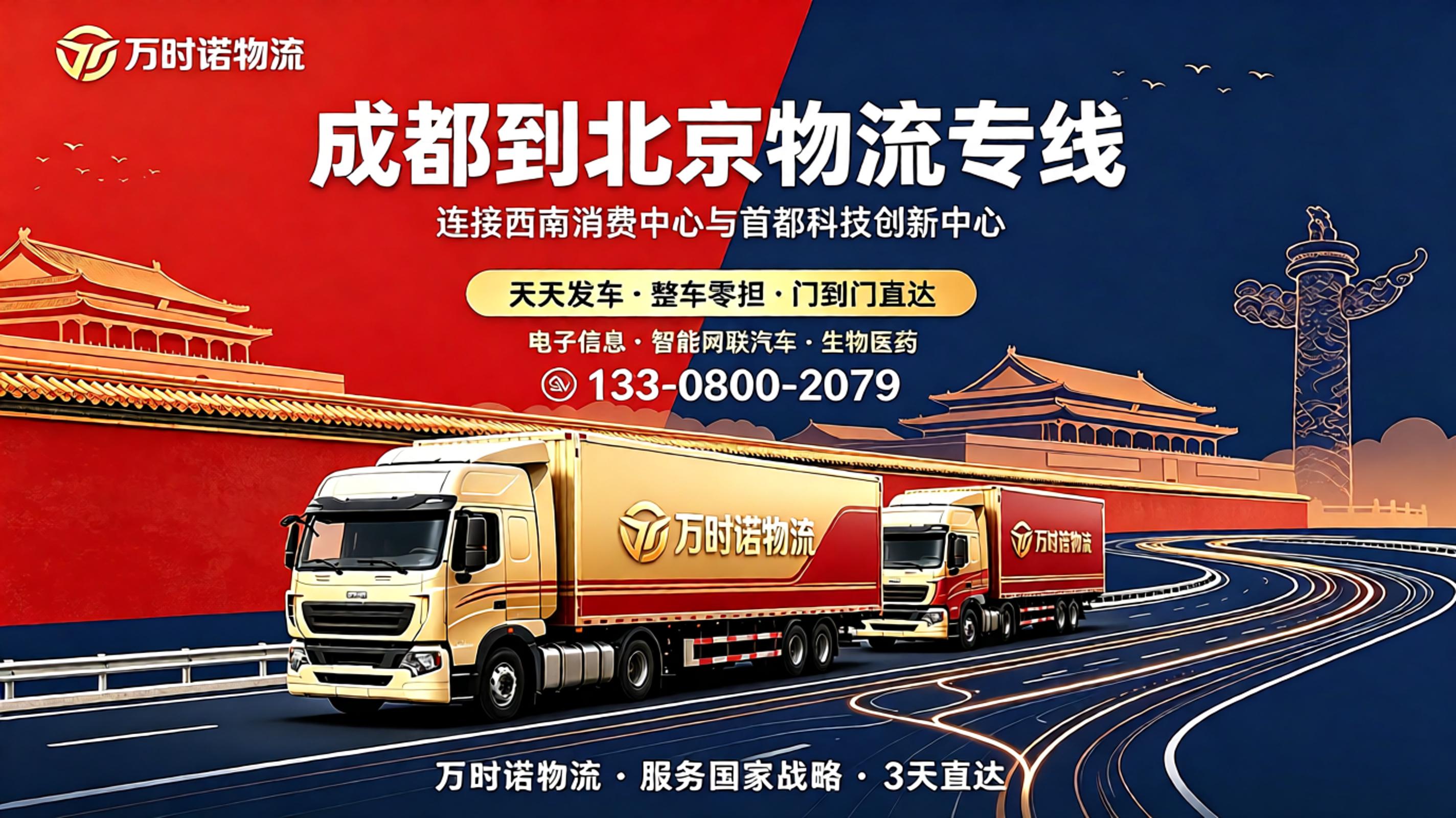 万时诺物流成都到北京物流专线，连接西南与首都，服务电子信息、智能网联汽车、生物医药产业集群，电话133-0800-2079
