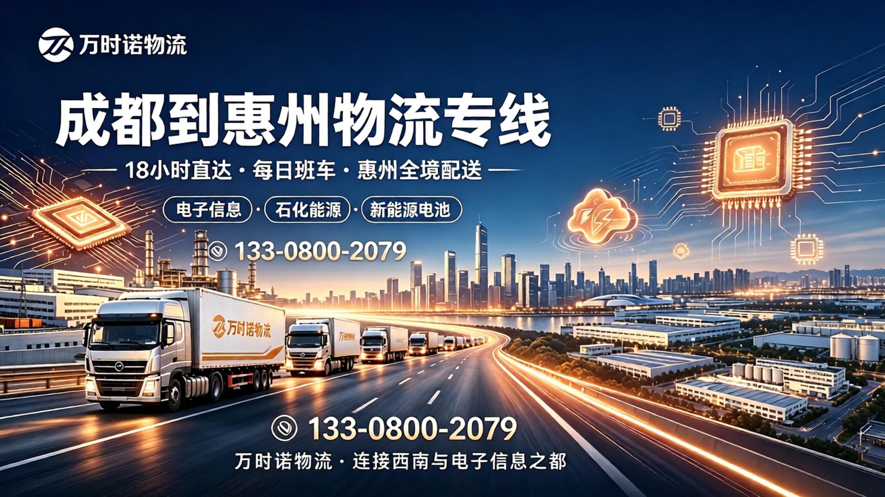 万时诺物流成都到惠州物流专线，18小时直达，惠州全境配送，电话133-0800-2079