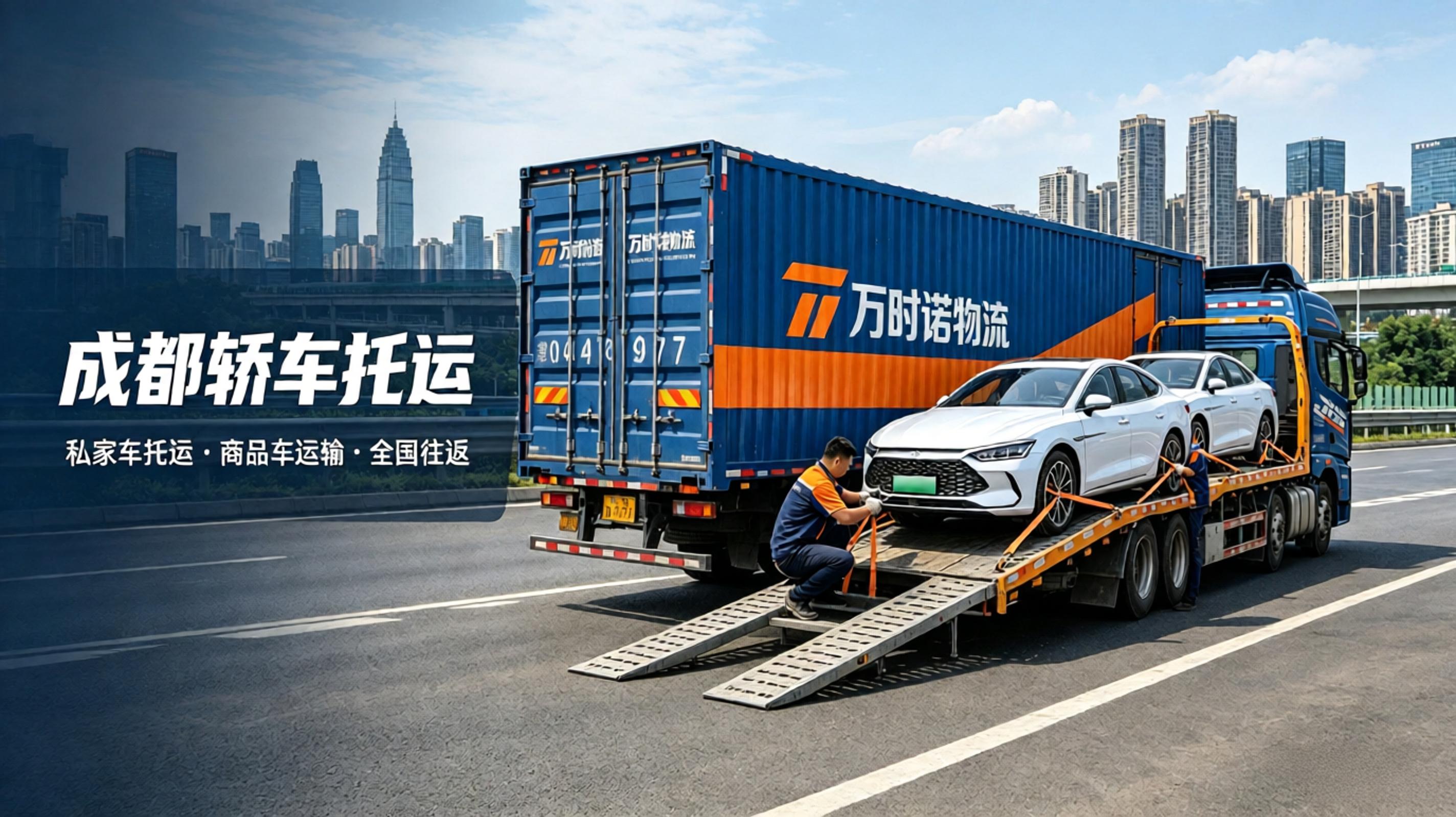 万时诺物流全封闭笼车正在装载轿车，提供成都到全国的轿车托运服务