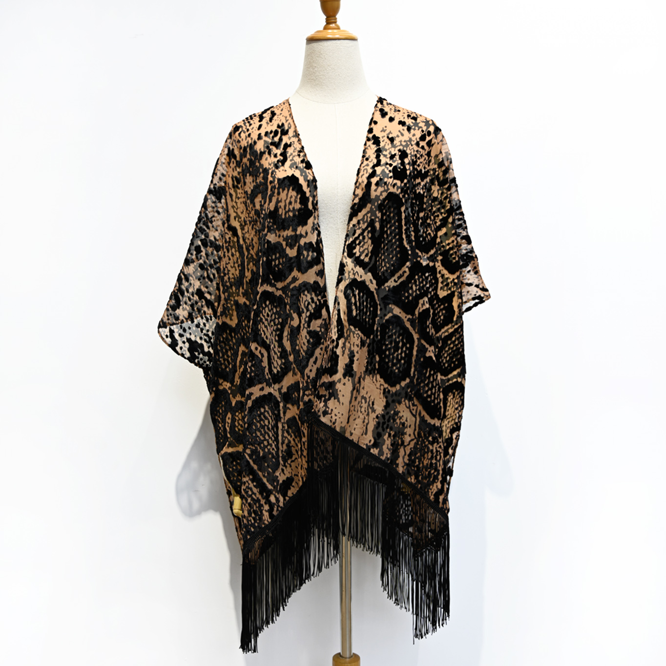 Print Fringe Open Front Cover Up Women's