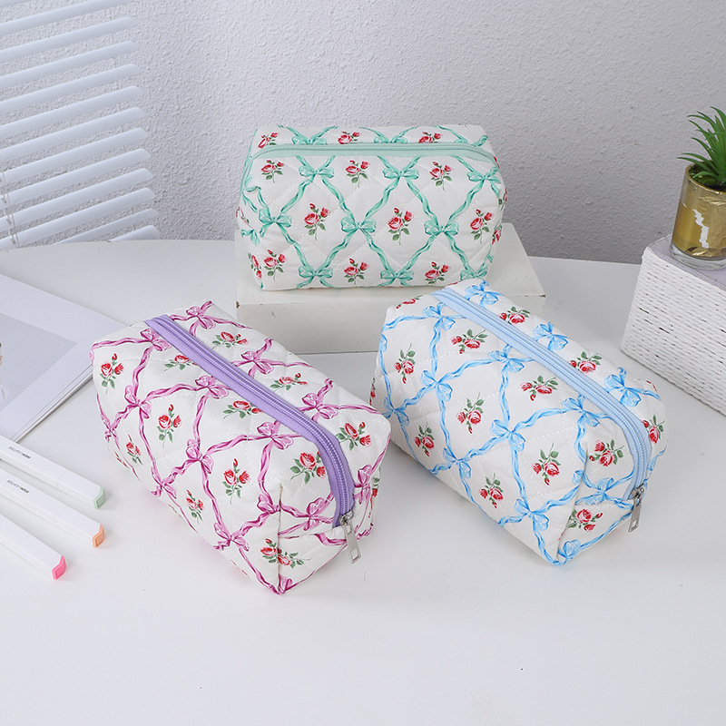 Cute Bow Floral Cosmetic Bag