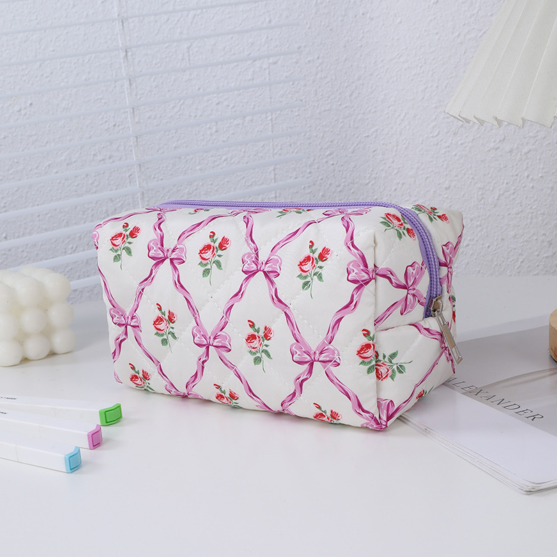 Cute Bow Floral Cosmetic Bag