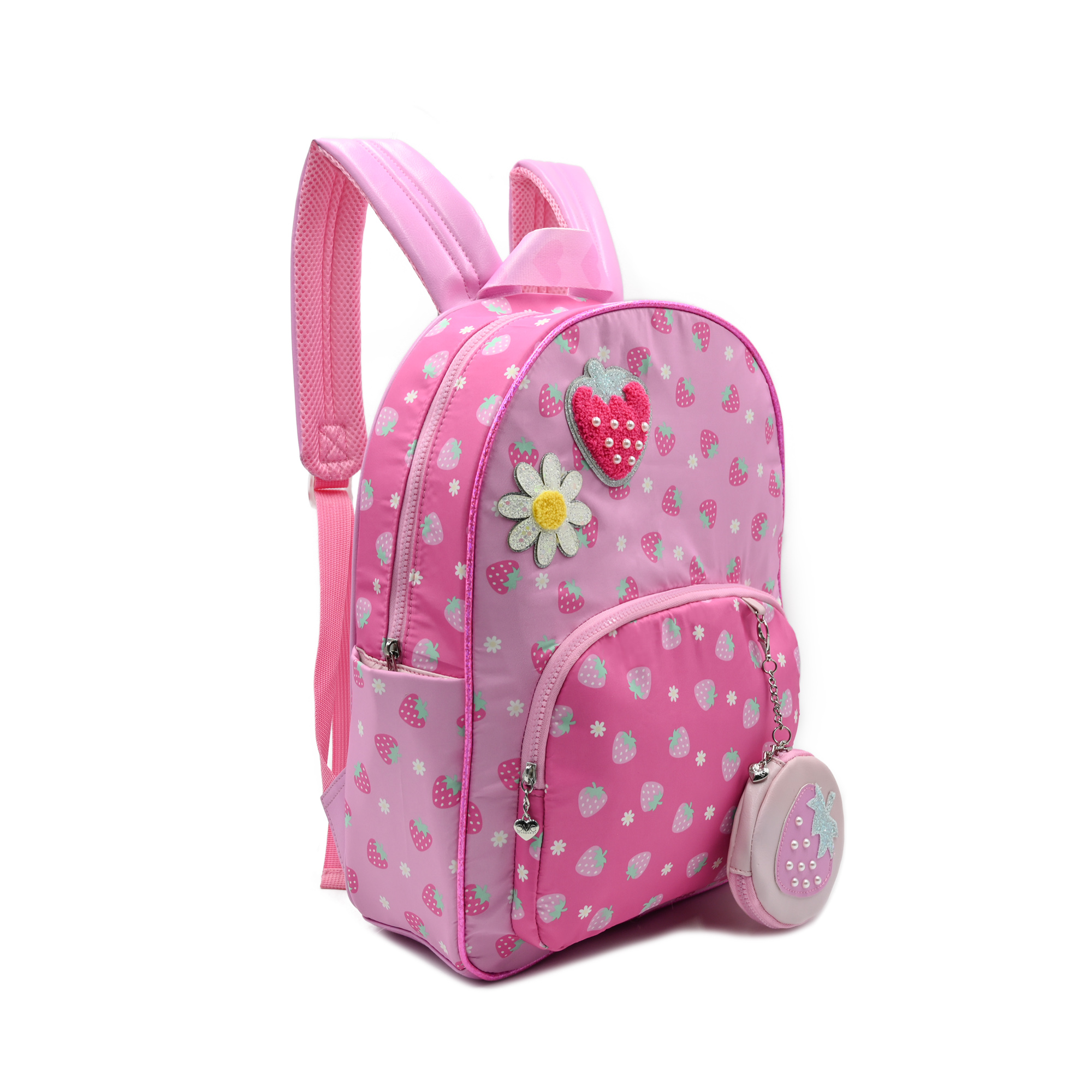 Strawberry Print Backpack with Chain Bag