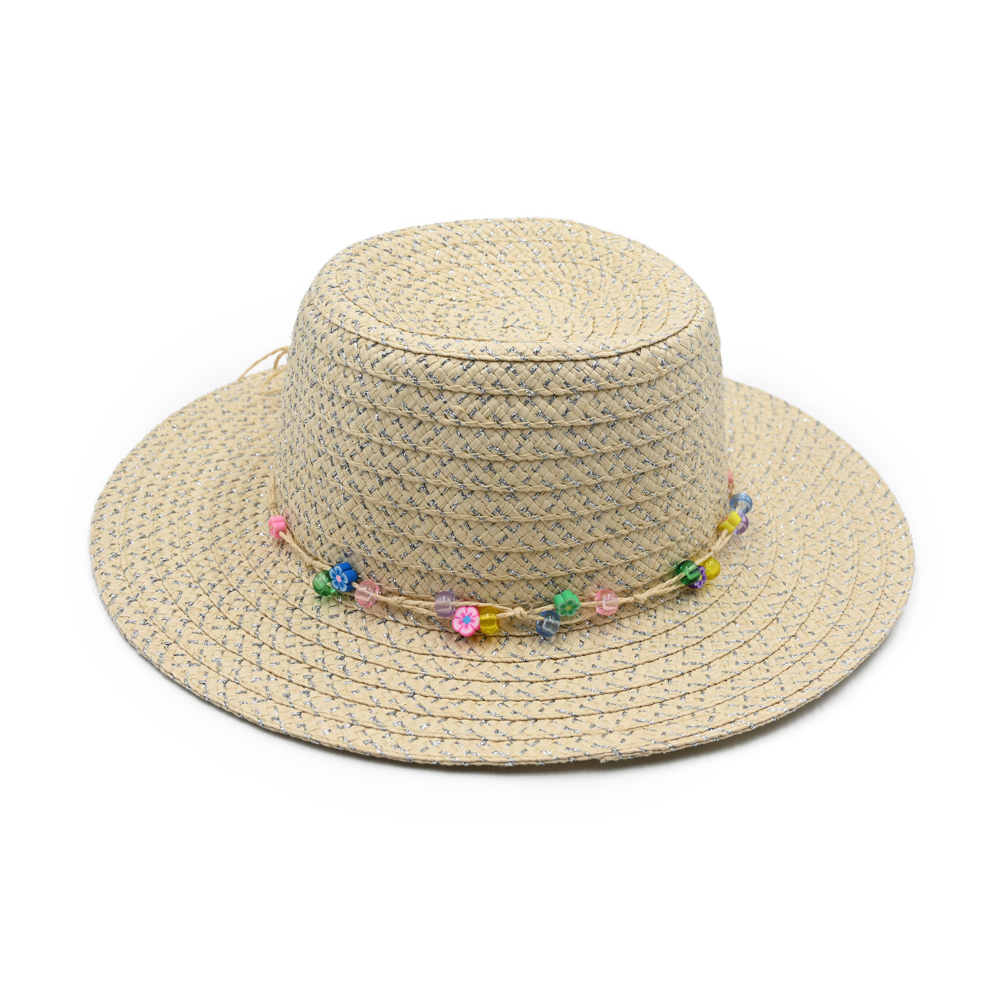Girls Straw Sun Hat With Beaded Hatband