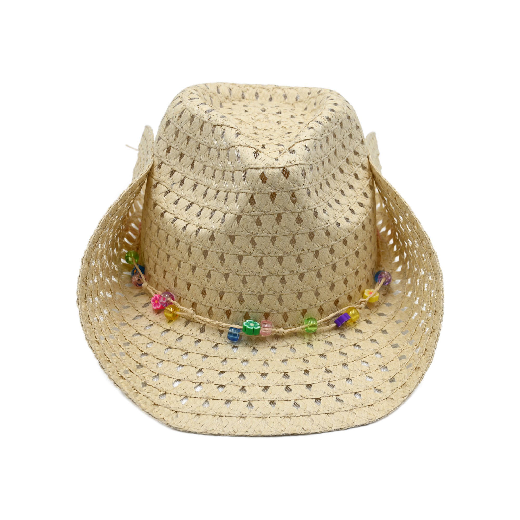Girls Braided Cowboy Hat with Beaded Trim