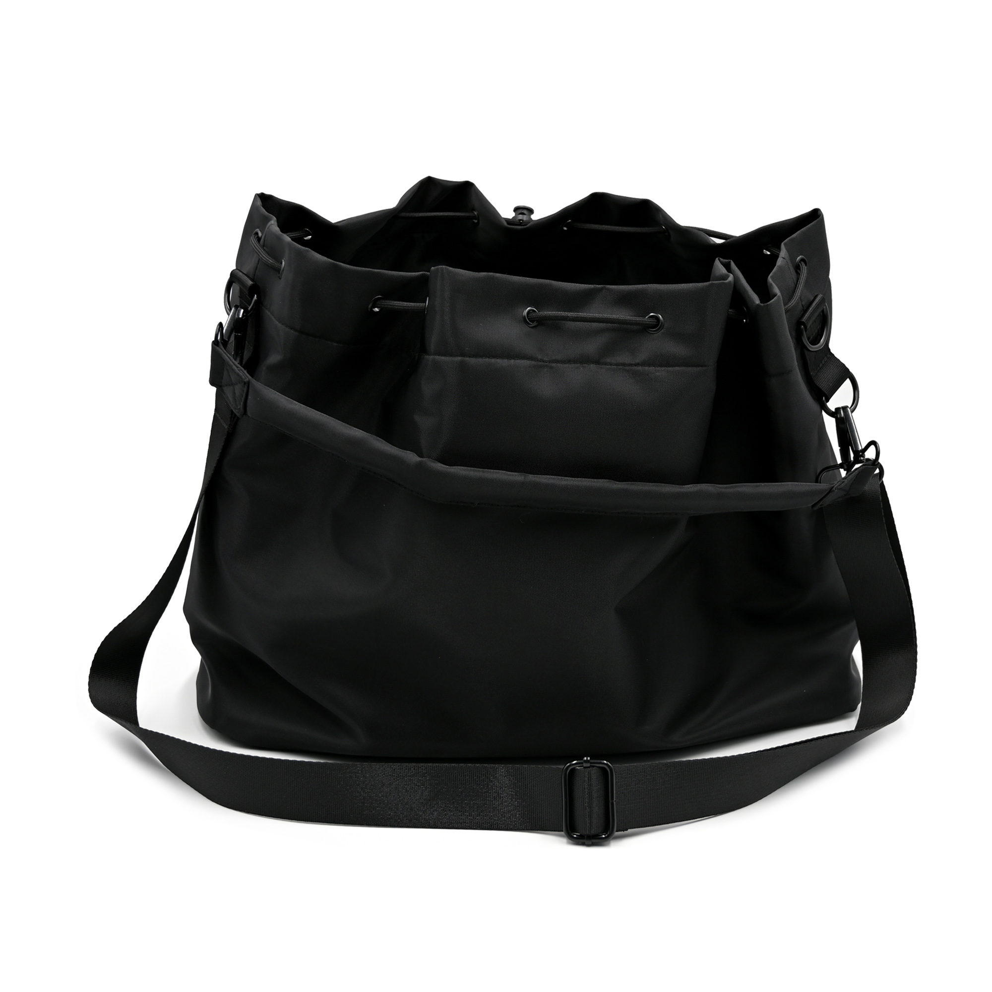 Black Crossbody Large Drawstring Tote Bag