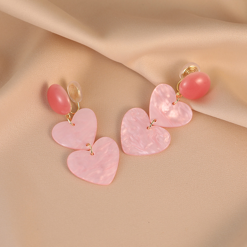 Pink Heart Love Fake Stud Earrings for Women
