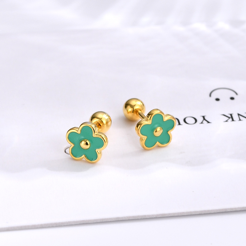 14k Gold Sterling Silver Enamel Daisy Flower Stud Earrings