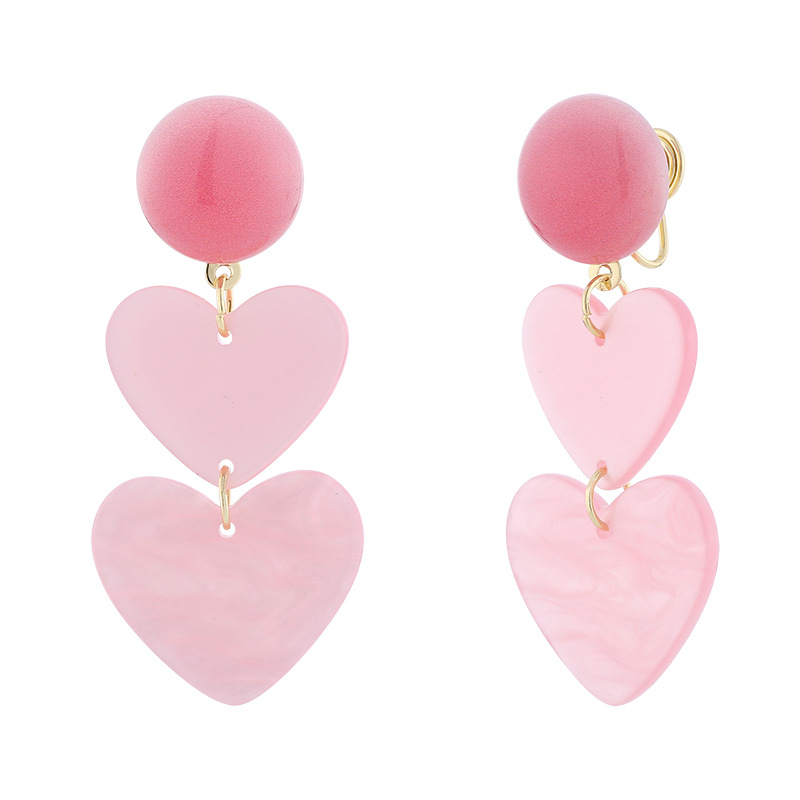 Pink Heart Love Fake Stud Earrings for Women