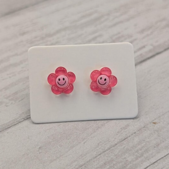 Smiley Face Flower Stud Earrings