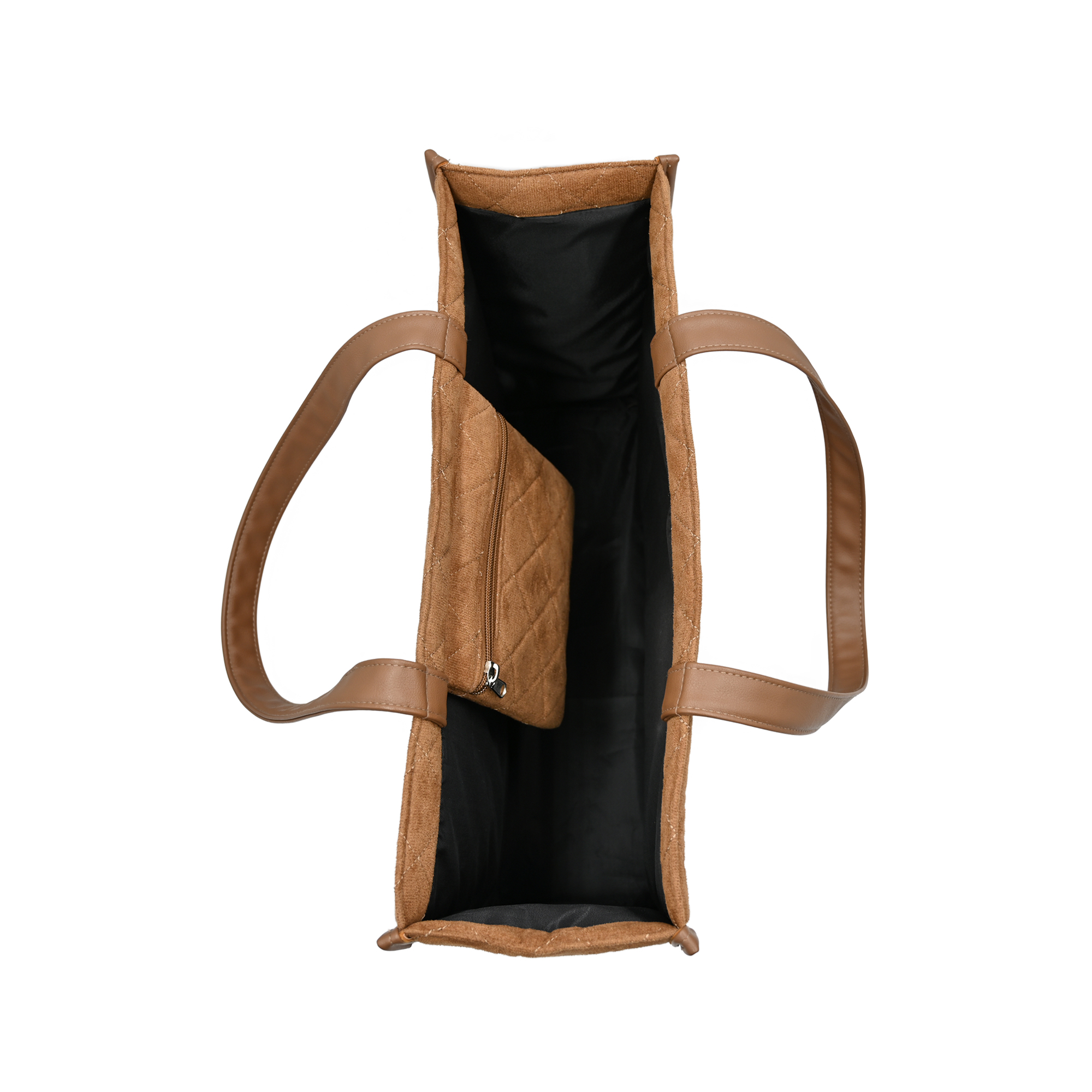 Suede Quilted Shoulder Tote Bag