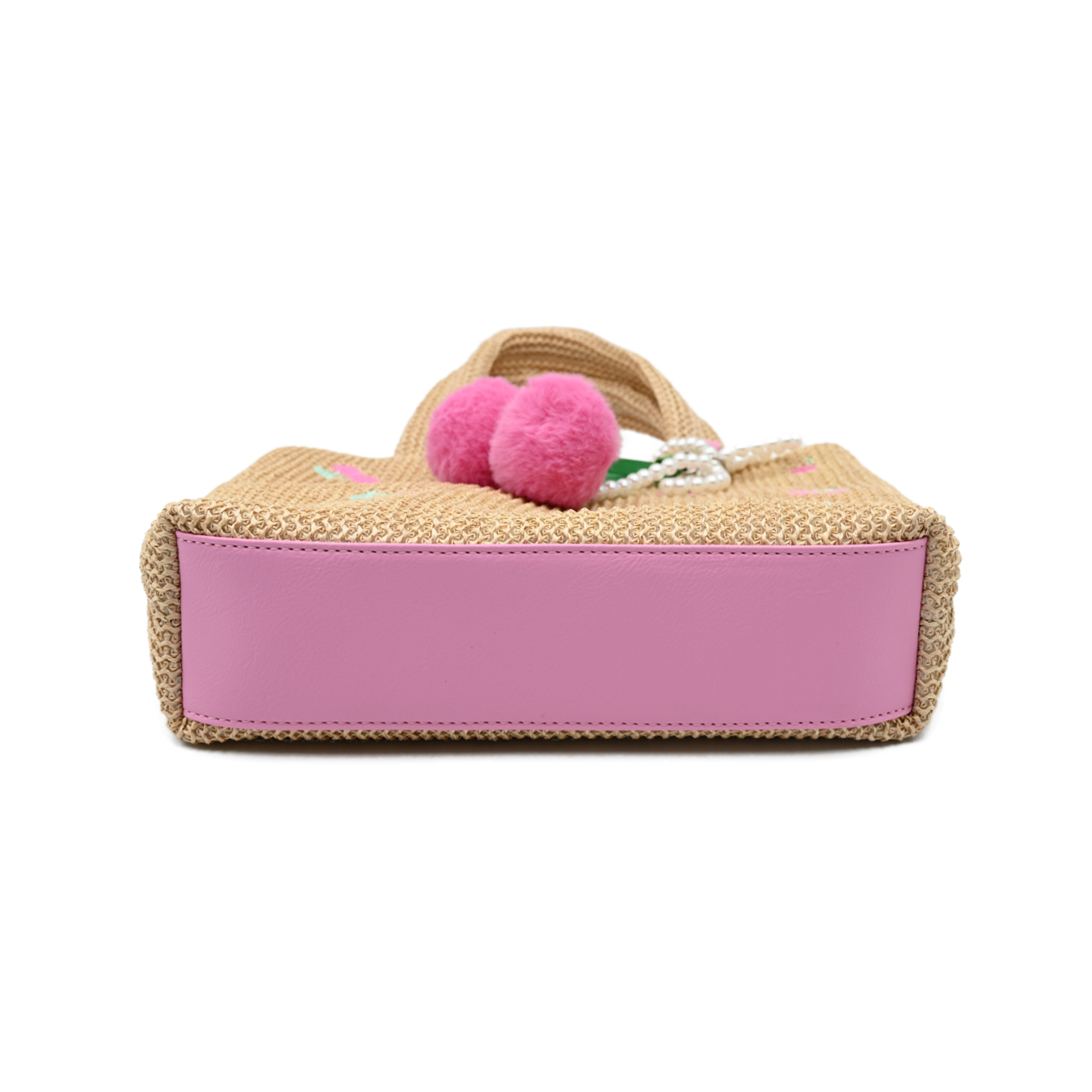 Straw Bag With Cherry Charm Chain