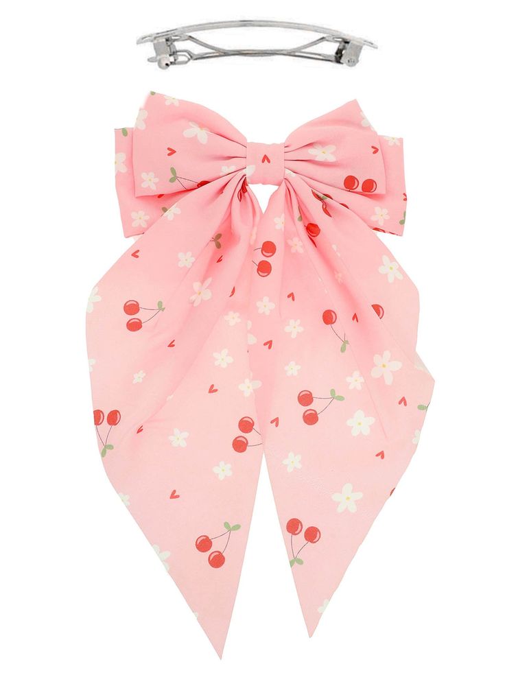 Cherry Graphic Print Bow Barrette Hair Clip