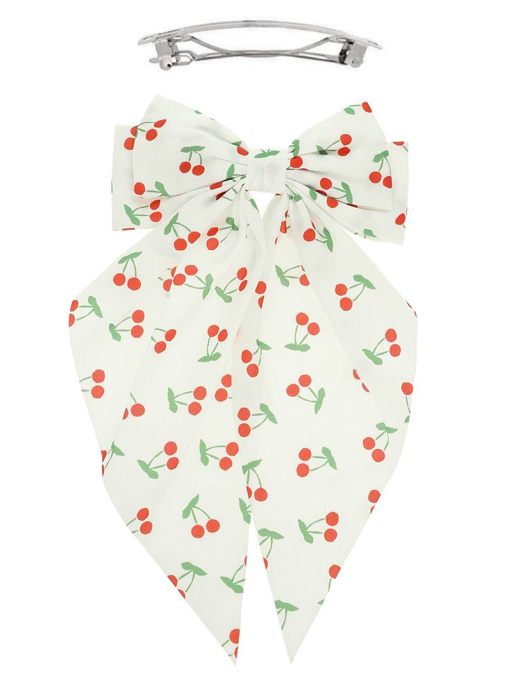 Cherry Graphic Print Bow Barrette Hair Clip