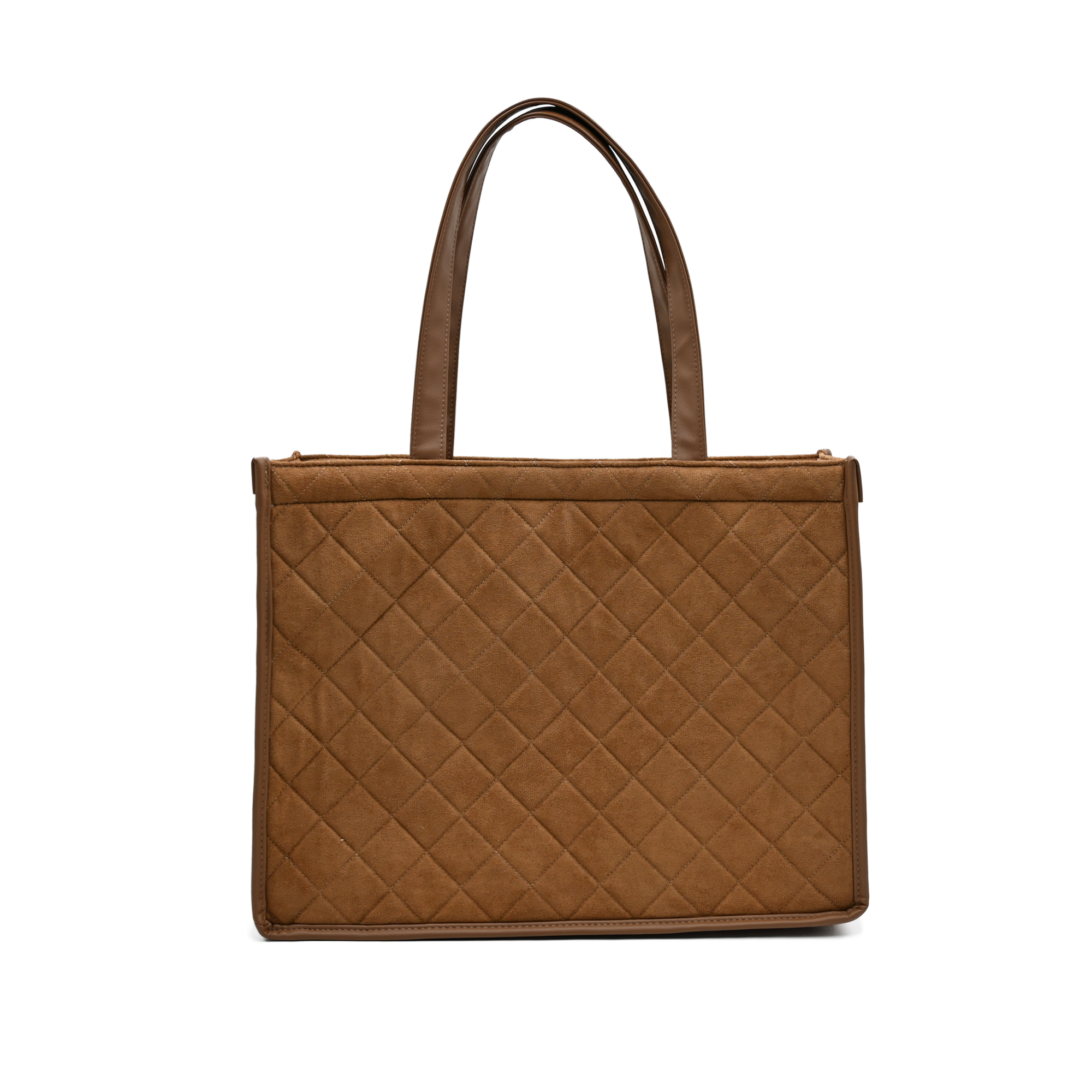 Suede Quilted Shoulder Tote Bag