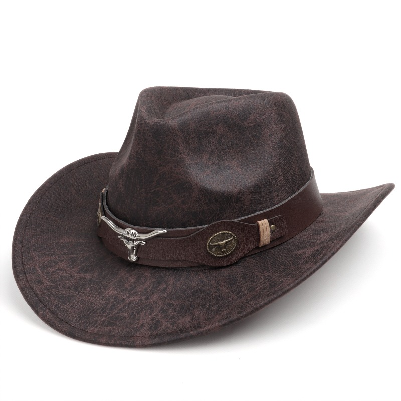 Unisex Vintage Faux Leather Western Cowboy Hat
