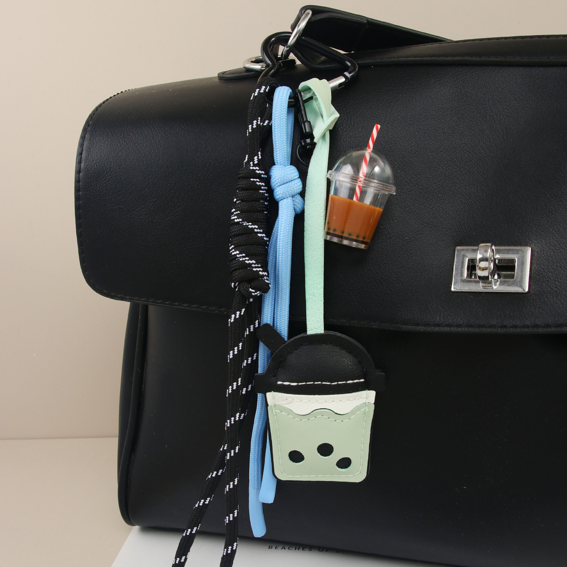 Fashion Creative Milk Tea Cup Pendant PU Leather Cute Bubble Tea Braided Rope Bag Pendant Key Bag Parts Accessories