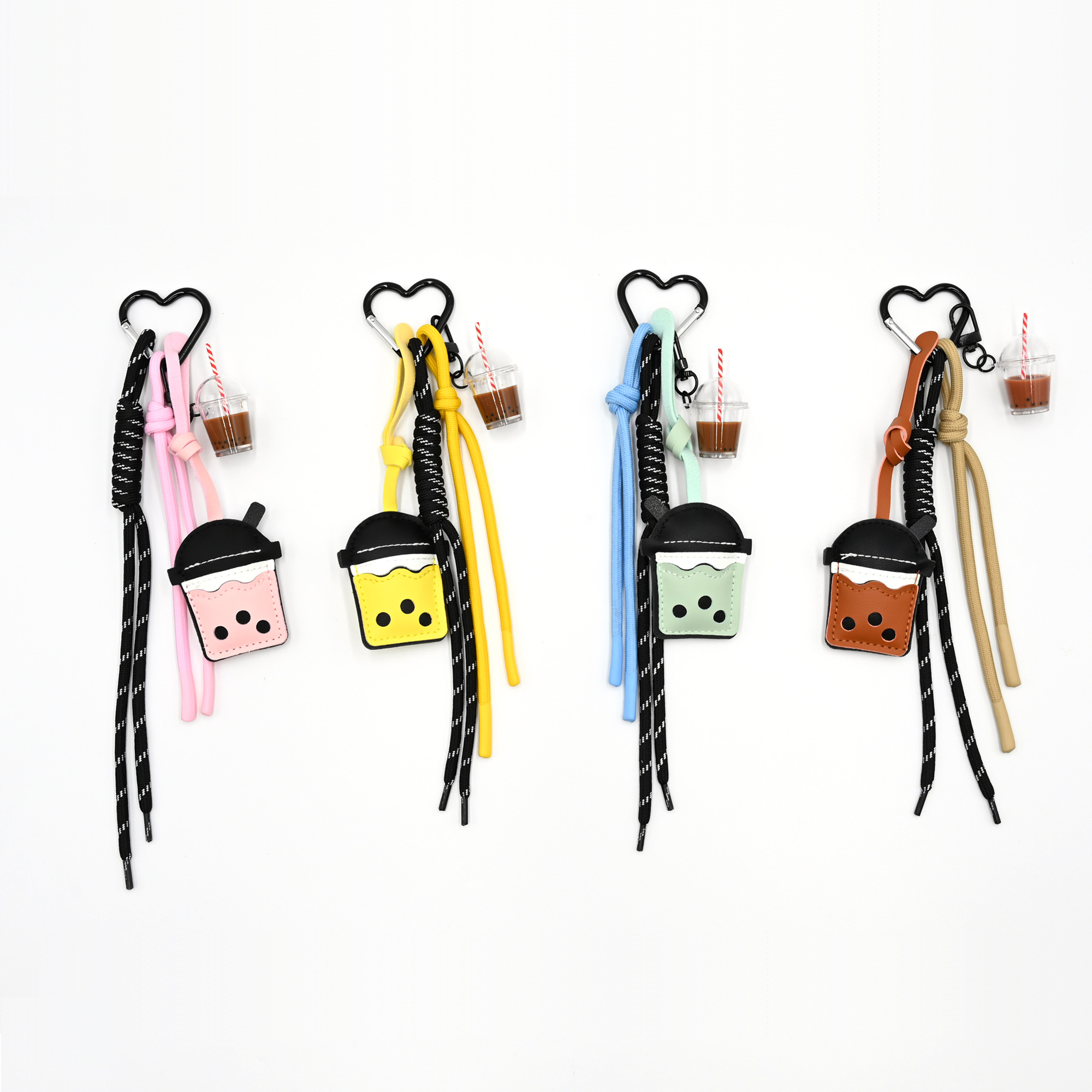 Fashion Creative Milk Tea Cup Pendant PU Leather Cute Bubble Tea Braided Rope Bag Pendant Key Bag Parts Accessories