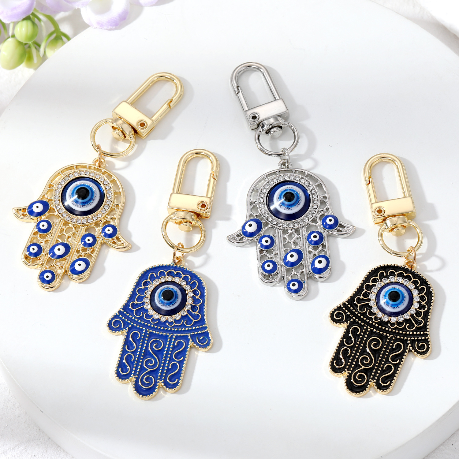 Evil Eye Hamsa Crystal Keychain