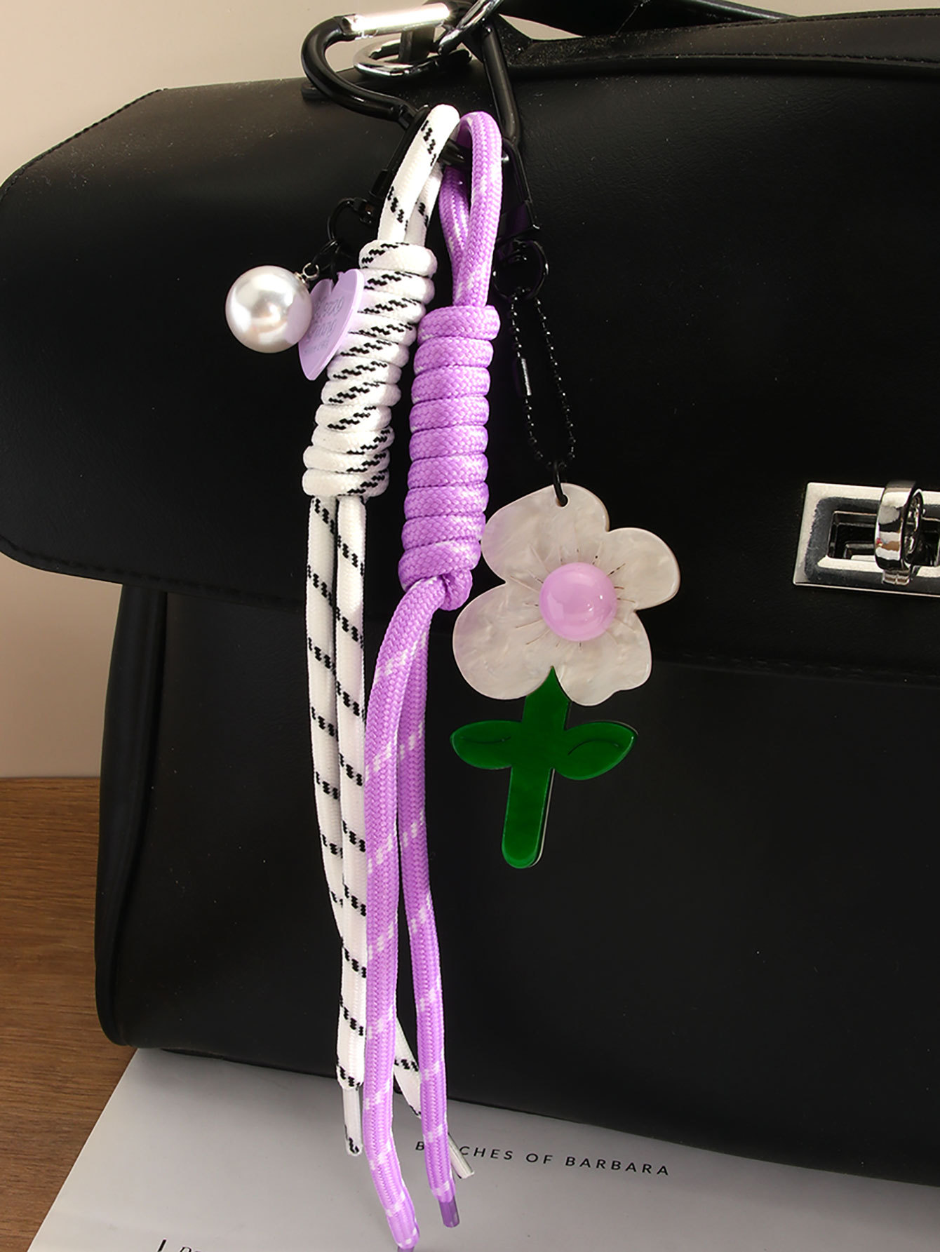 Braided Rope Keychain With Flowers