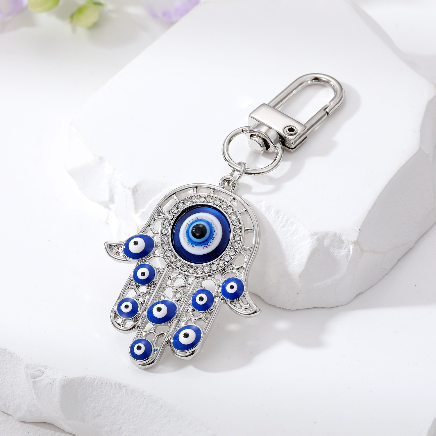 Evil Eye Hamsa Crystal Keychain