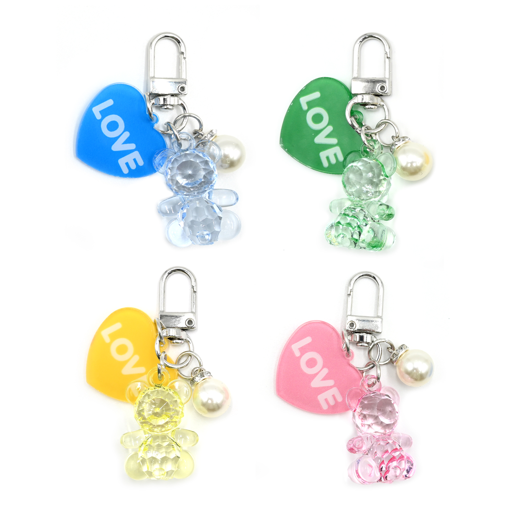 Acrylic Cute Bear & Heart Shaped Keychains