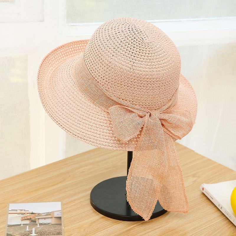 Womens Summer Outdoor Sun Bow Wide Brimmed Beach Hat