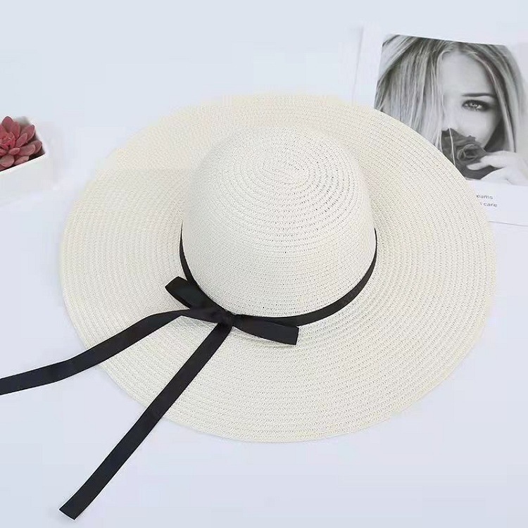 Women's Summer Solid Color Bow Wide Brim Hats Sun